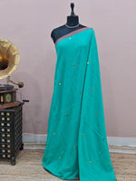 Turquoise Blue Mulmul Cotton Saree 