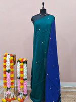 Teal Blue Mulmul Cotton Saree