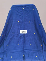 Teal Blue Mulmul Cotton Saree pallu
