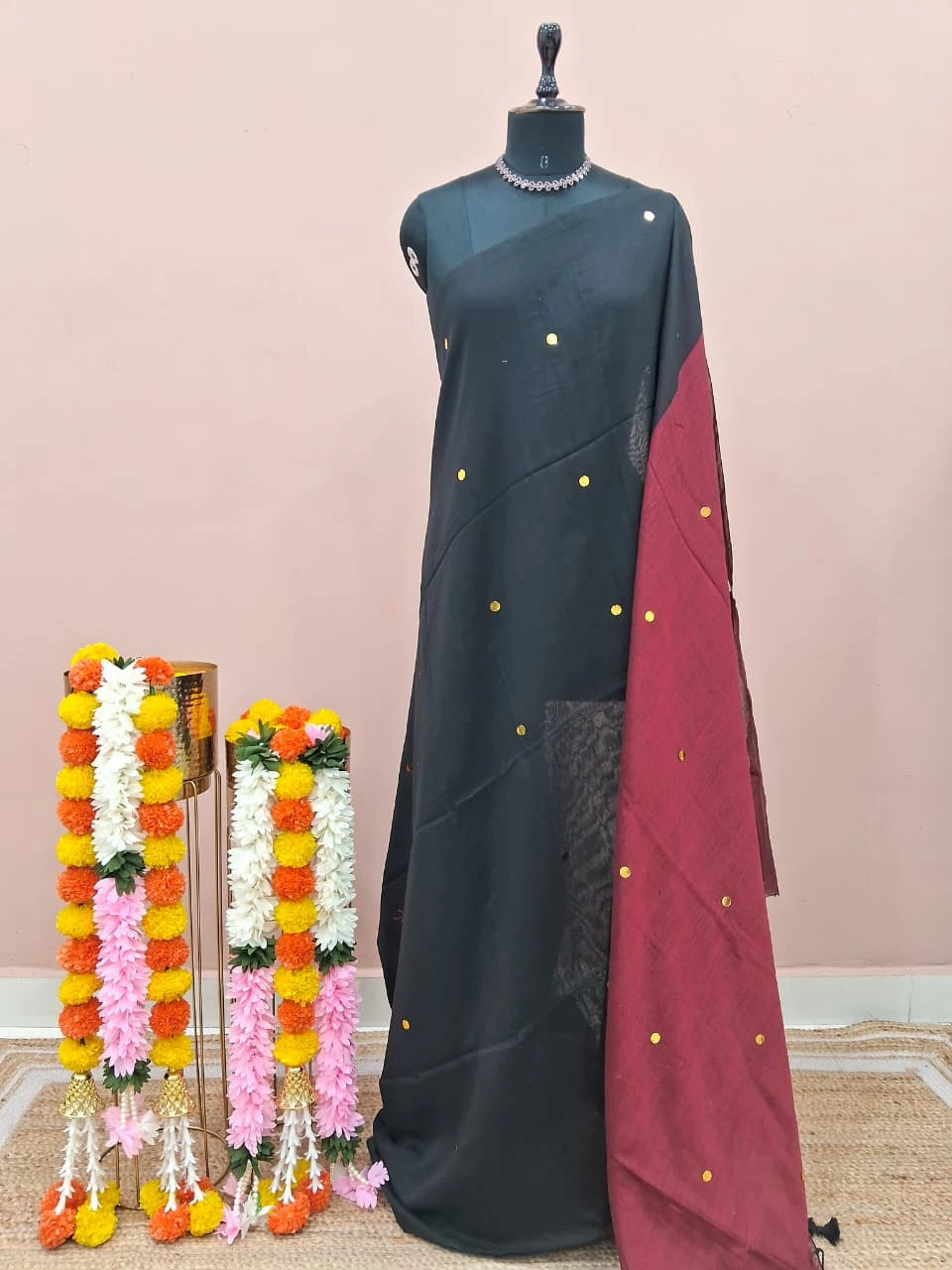 Black Mulmul Cotton Saree