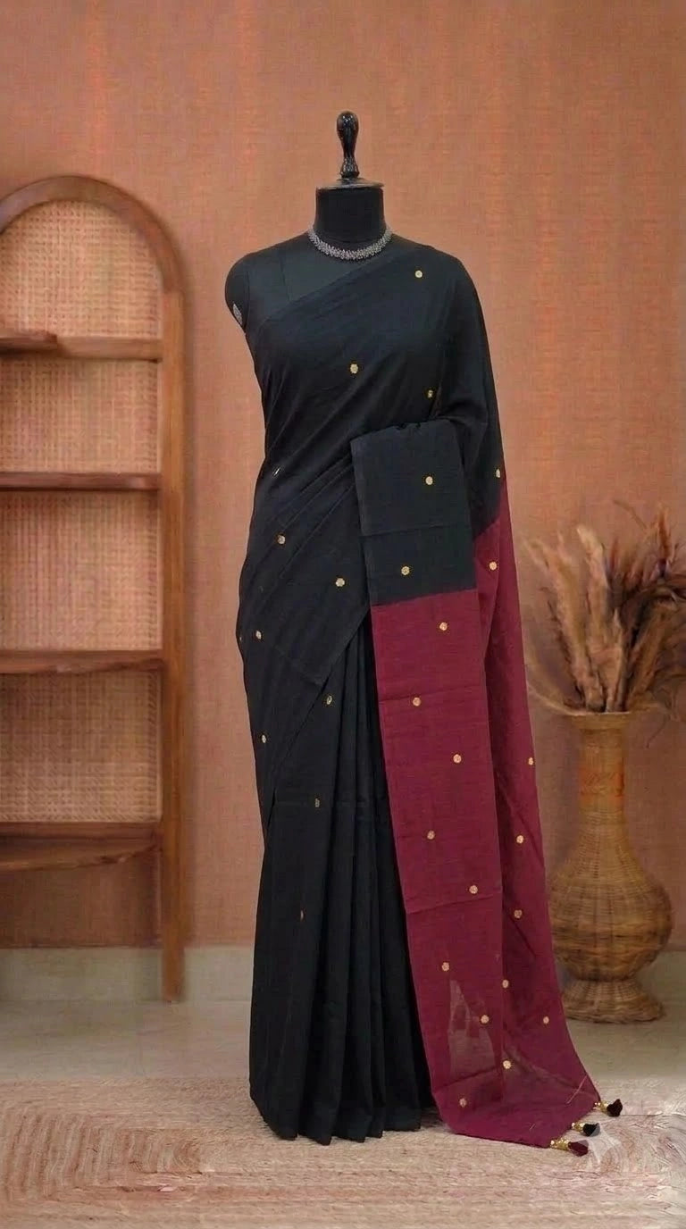 Black Mulmul Cotton Saree