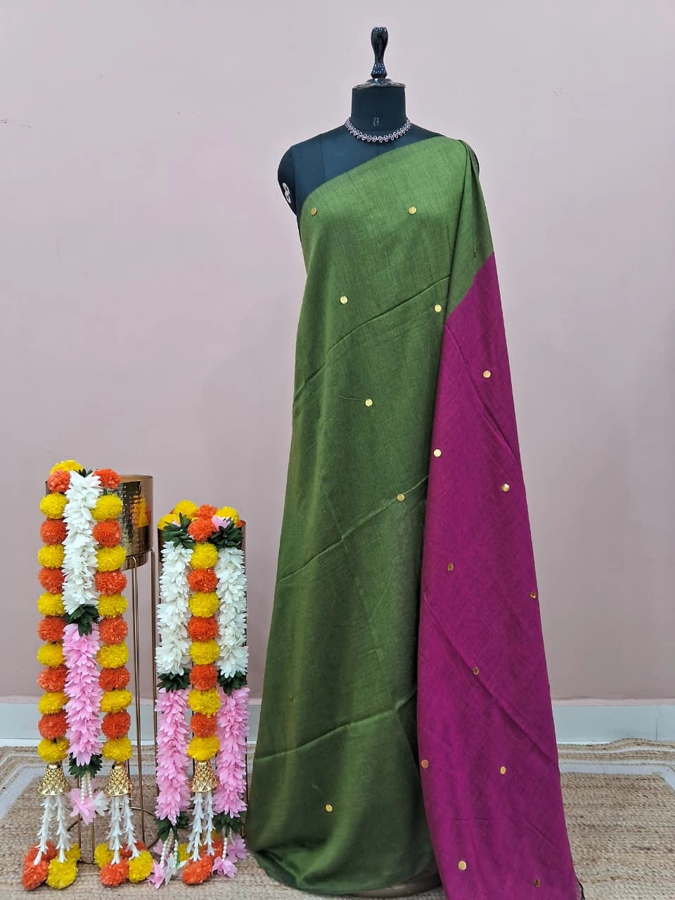 Leaf Green Mulmul Cotton Saree 