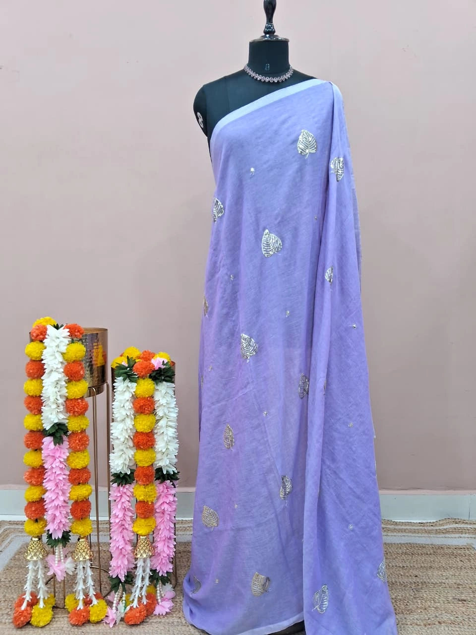 Lavender Mulmul Cotton Saree