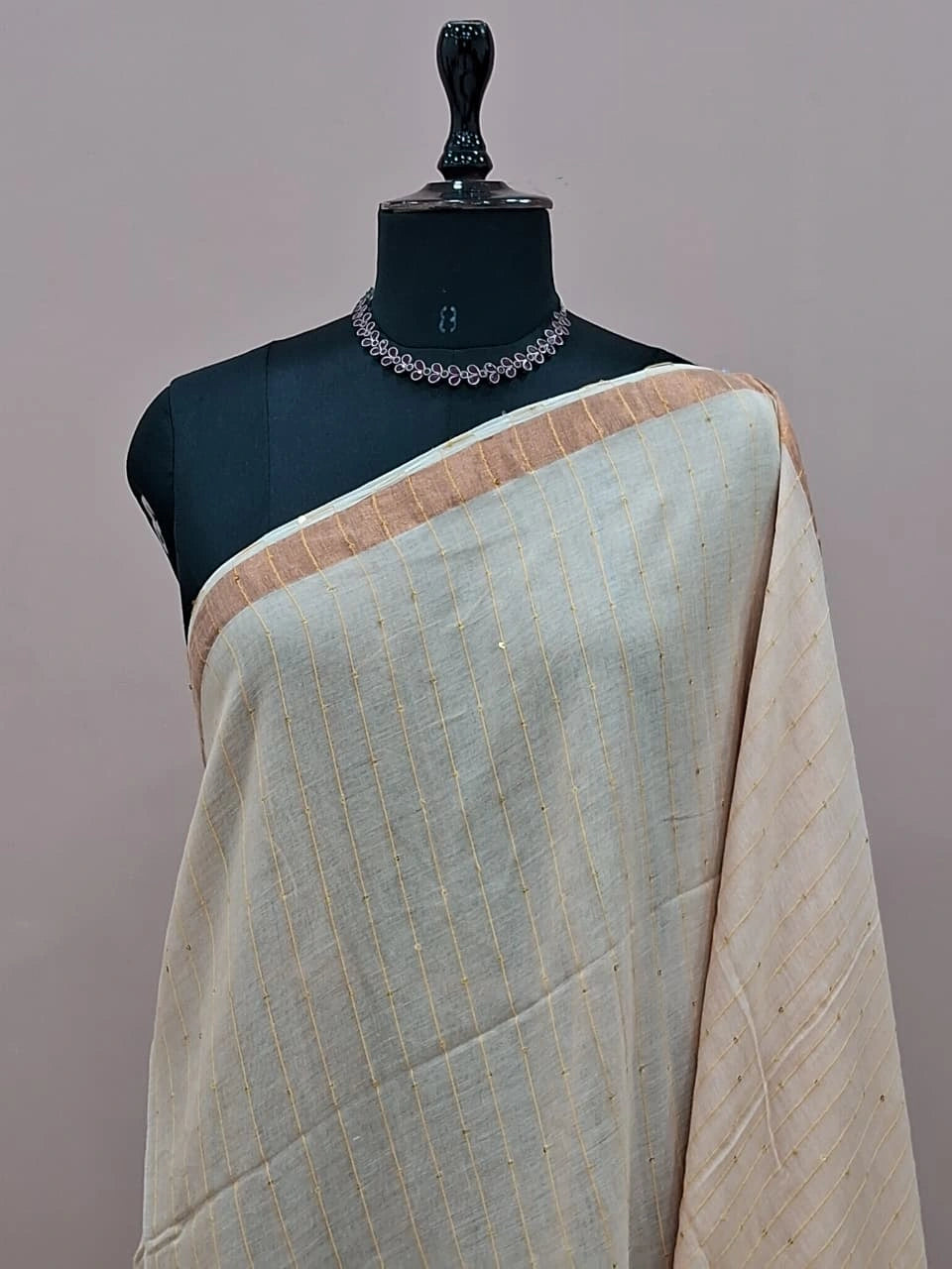 Cream Mulmul Cotton Saree 1