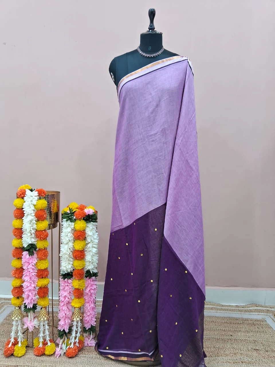 Lavender Mulmul Cotton Saree