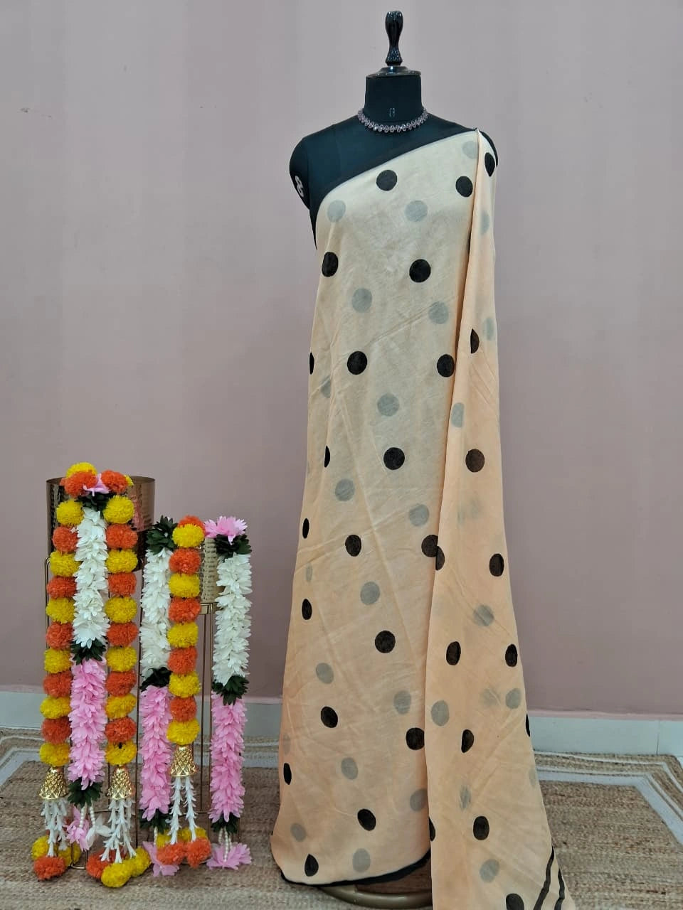 Beige Mulmul Cotton Saree