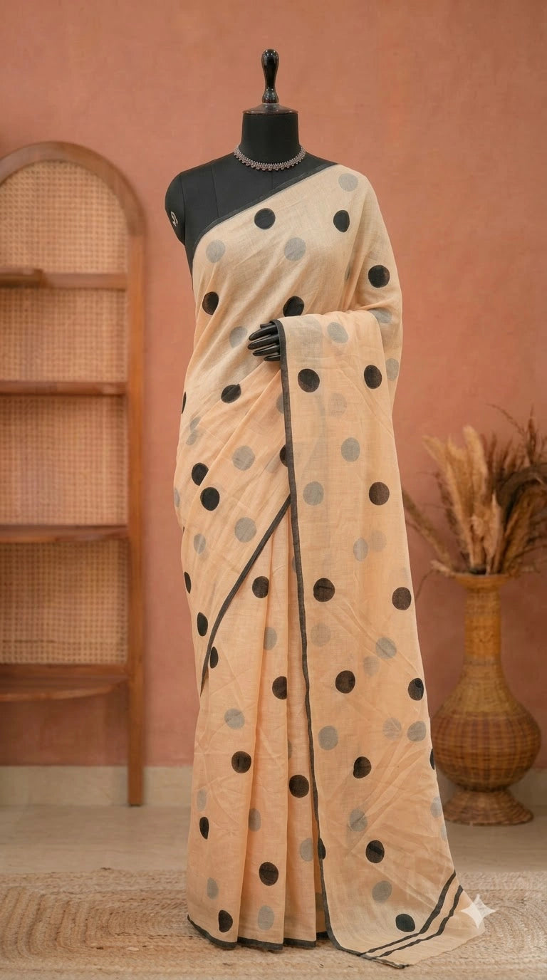 Beige Mulmul Cotton Saree