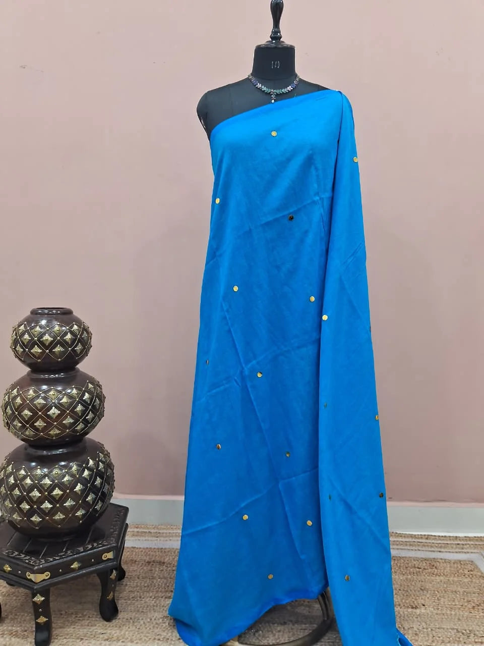 Bright Royal Blue Mulmul Cotton Saree 