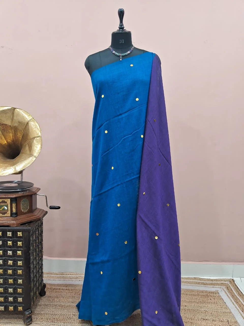 Royal Blue Mulmul Cotton Saree