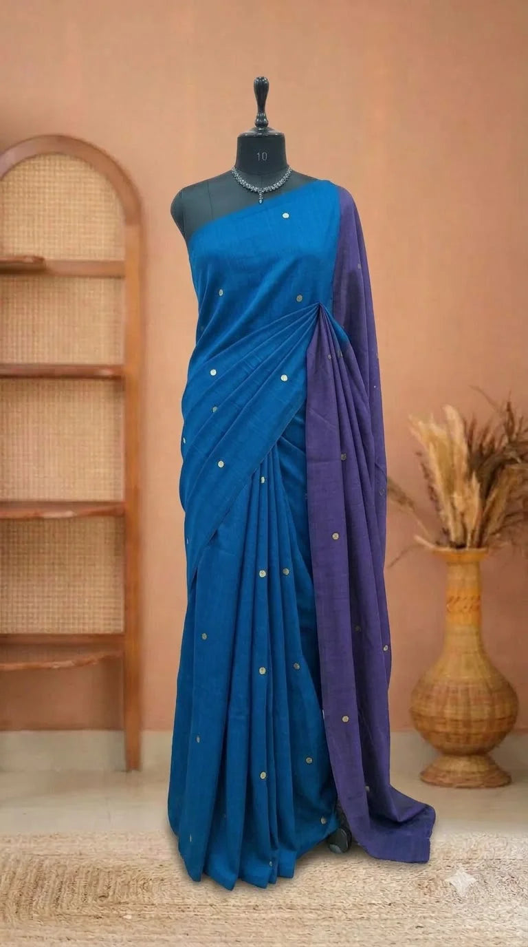 Royal Blue Mulmul Cotton Saree