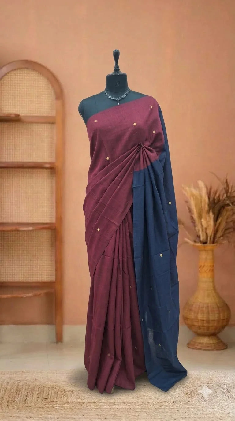 Dark Brick Red Mulmul Cotton Saree