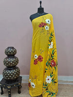 Mango Yellow Mulmul Cotton Saree