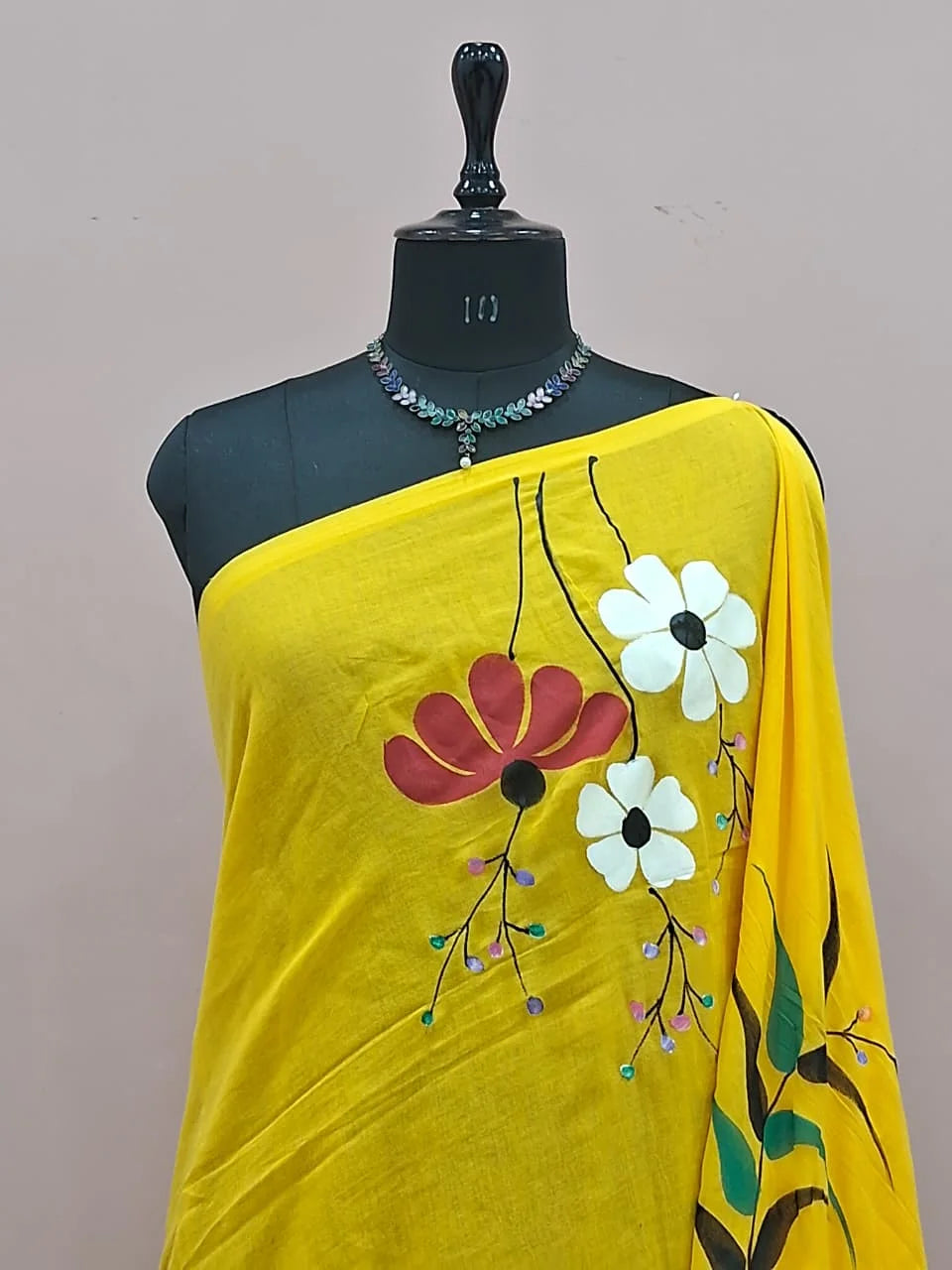 Mango Yellow Mulmul Cotton Saree 1