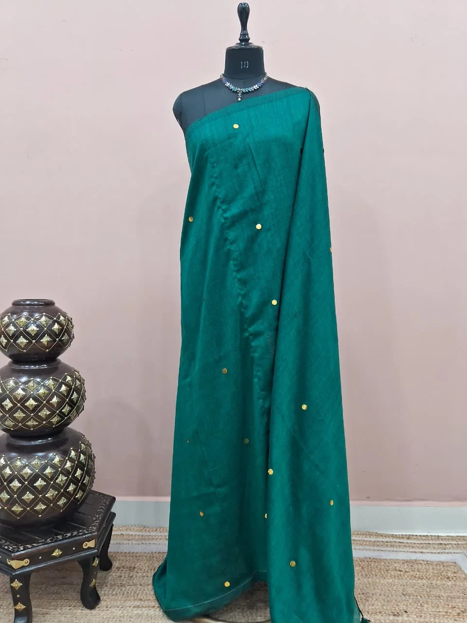 Peacock Green Mulmul Cotton Saree 