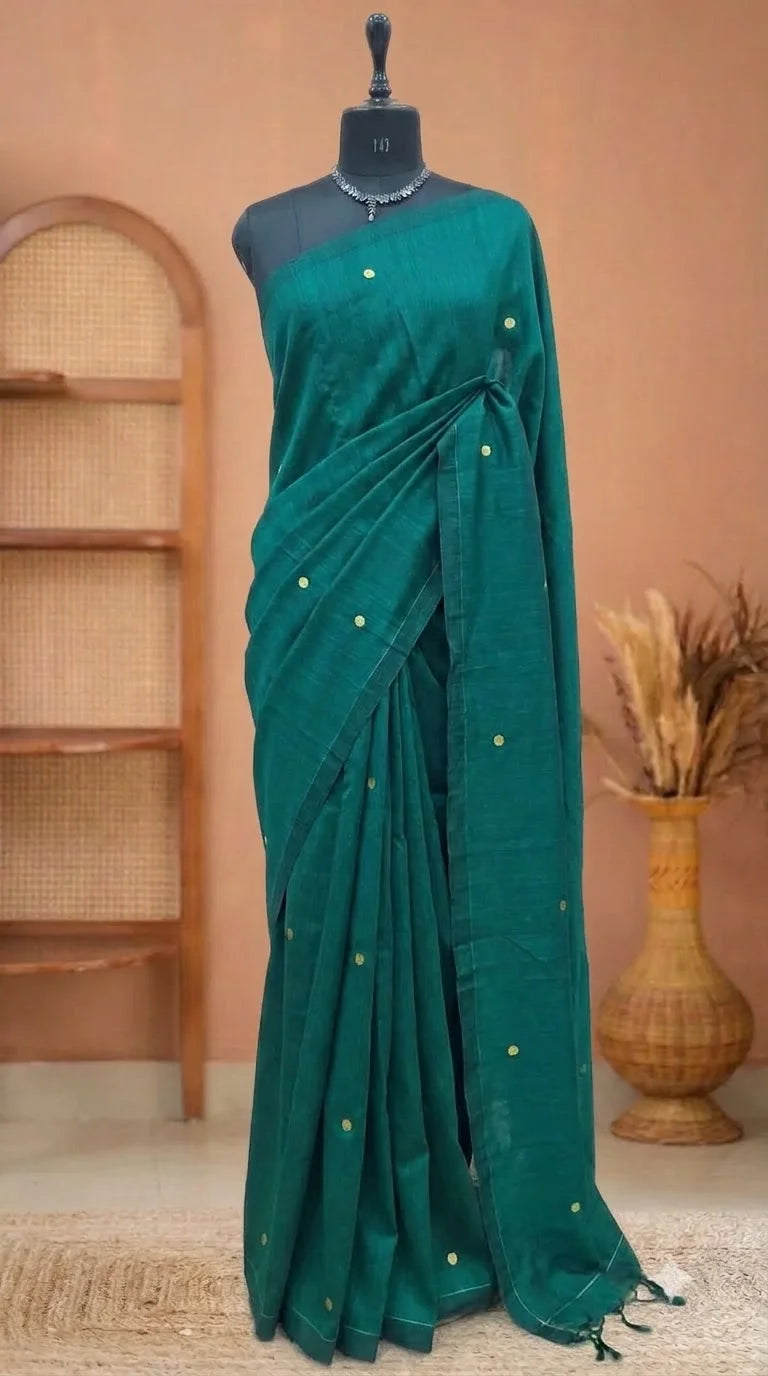Peacock Green Mulmul Cotton Saree 