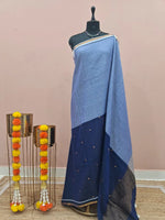 Light Blue Mulmul Cotton Saree 