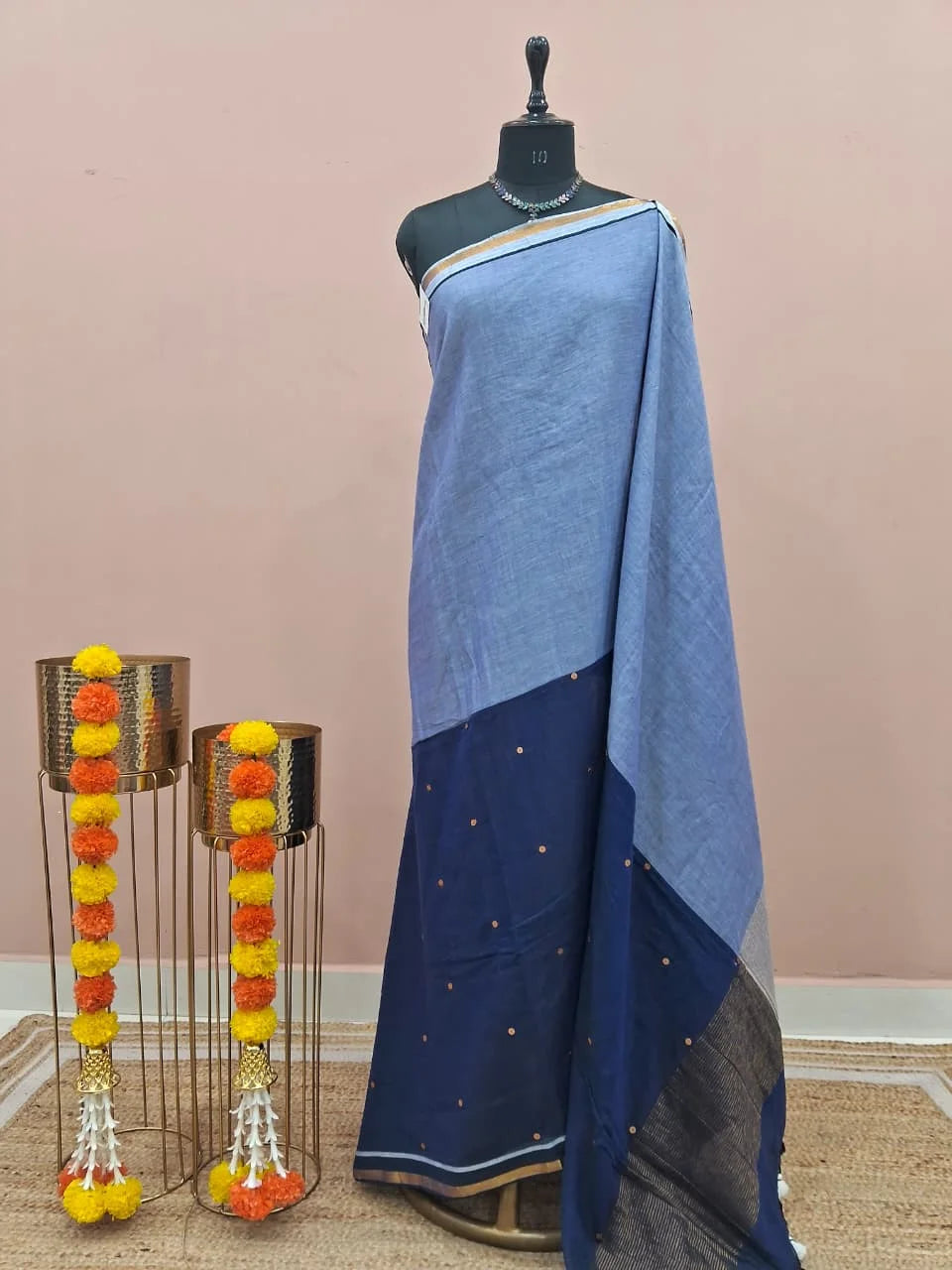 Light Blue Mulmul Cotton Saree 