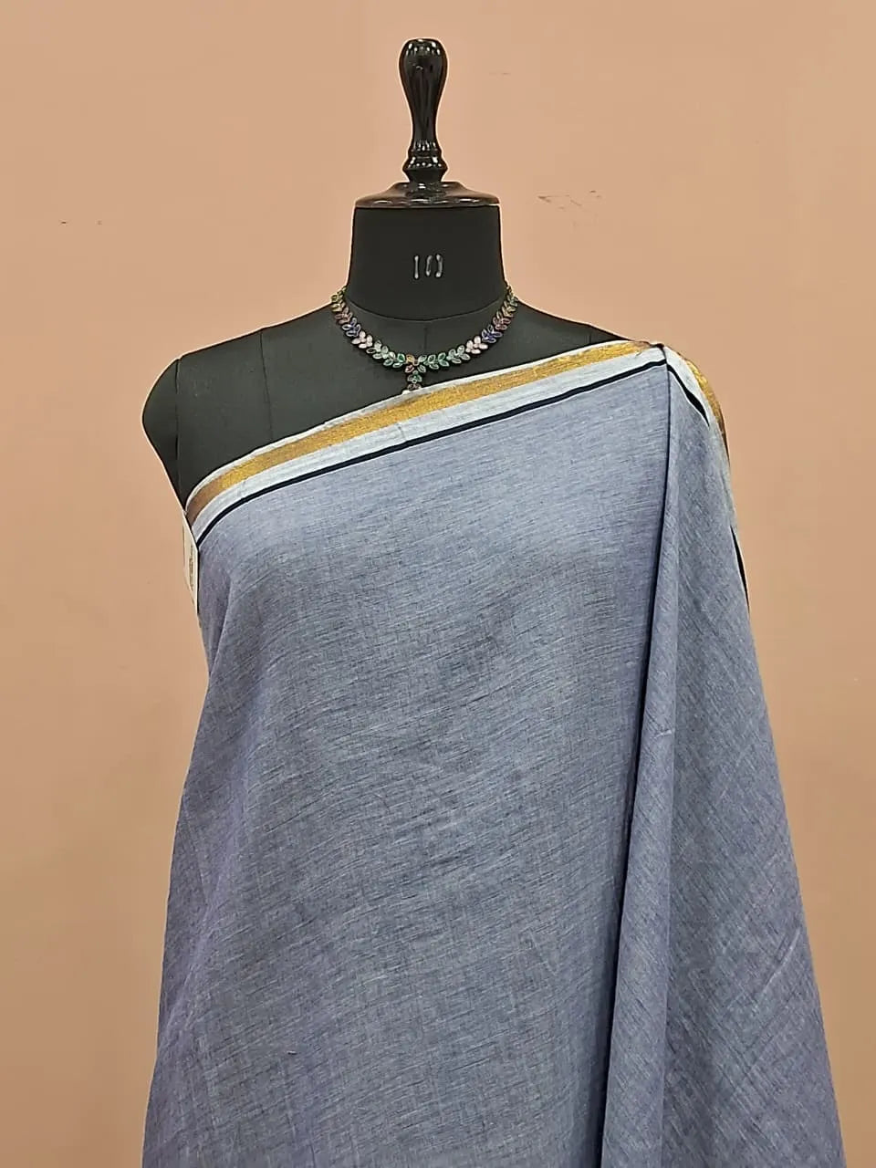 Light Blue Mulmul Cotton Saree 1