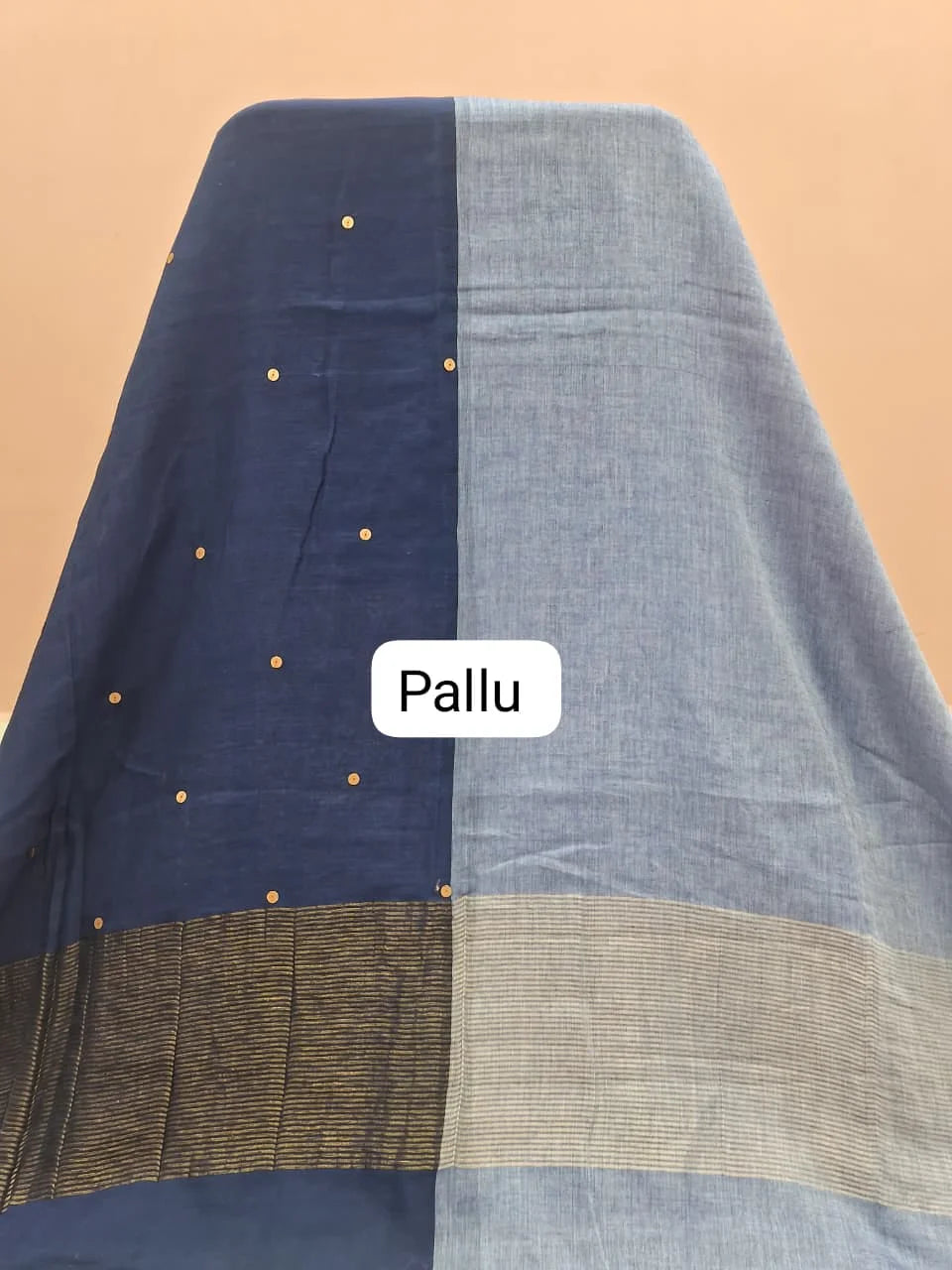 Light Blue Mulmul Cotton Saree pallu