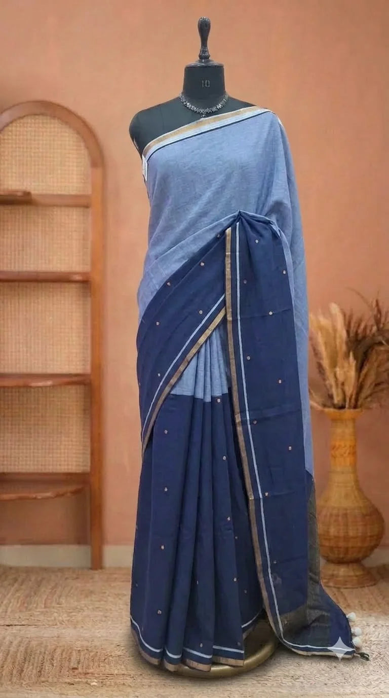 Light Blue Mulmul Cotton Saree 