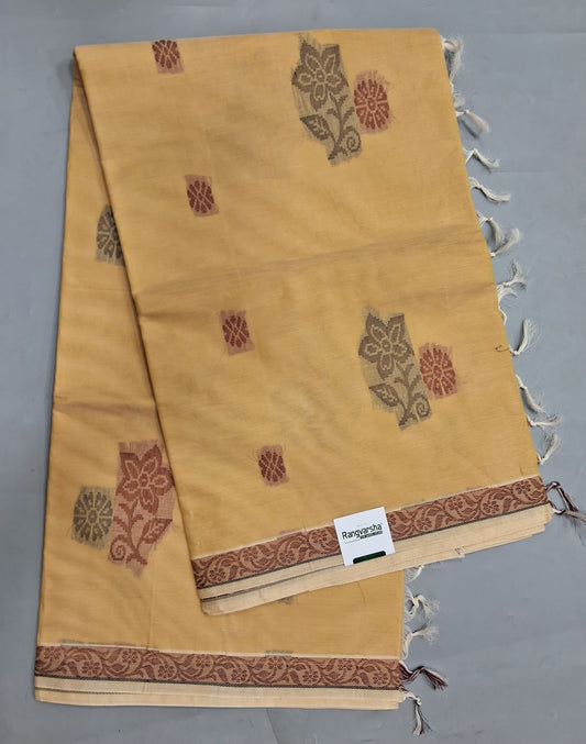 Light Mustard Yellow Korvai Kanchi Cotton Saree