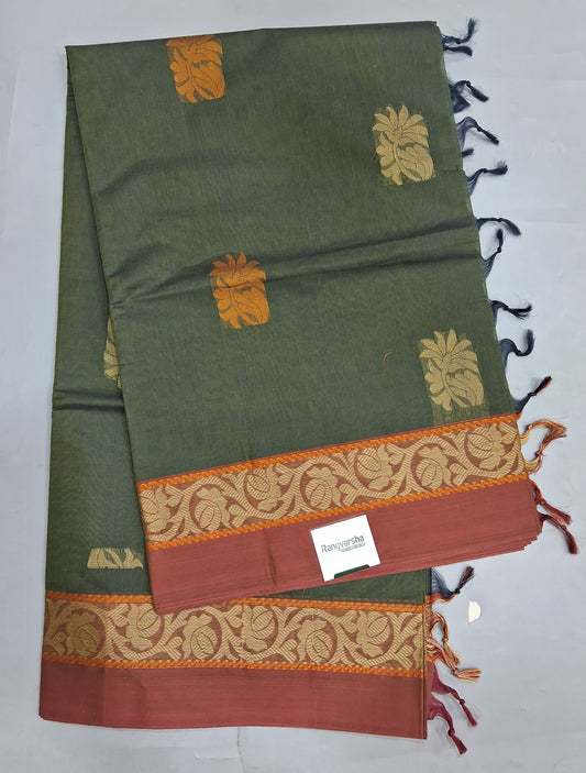 Army Green Korvai Kanchi Cotton Saree