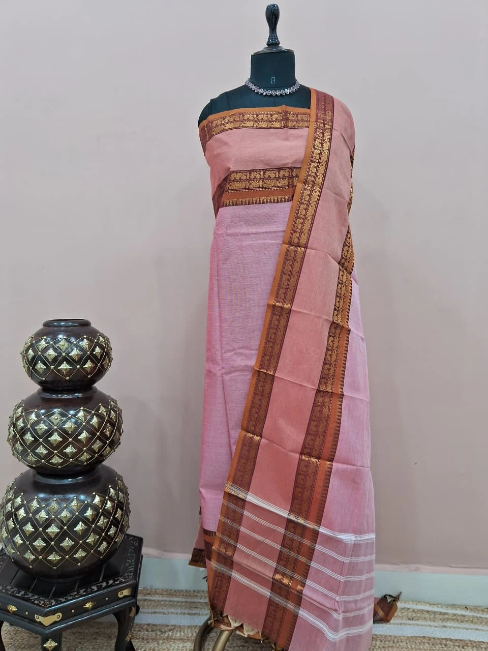 Baby Pink Kanchi cotton Dress Material
