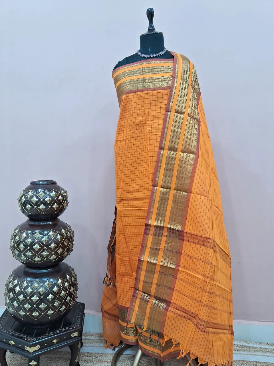 Tangerine Orange Kanchi dress material