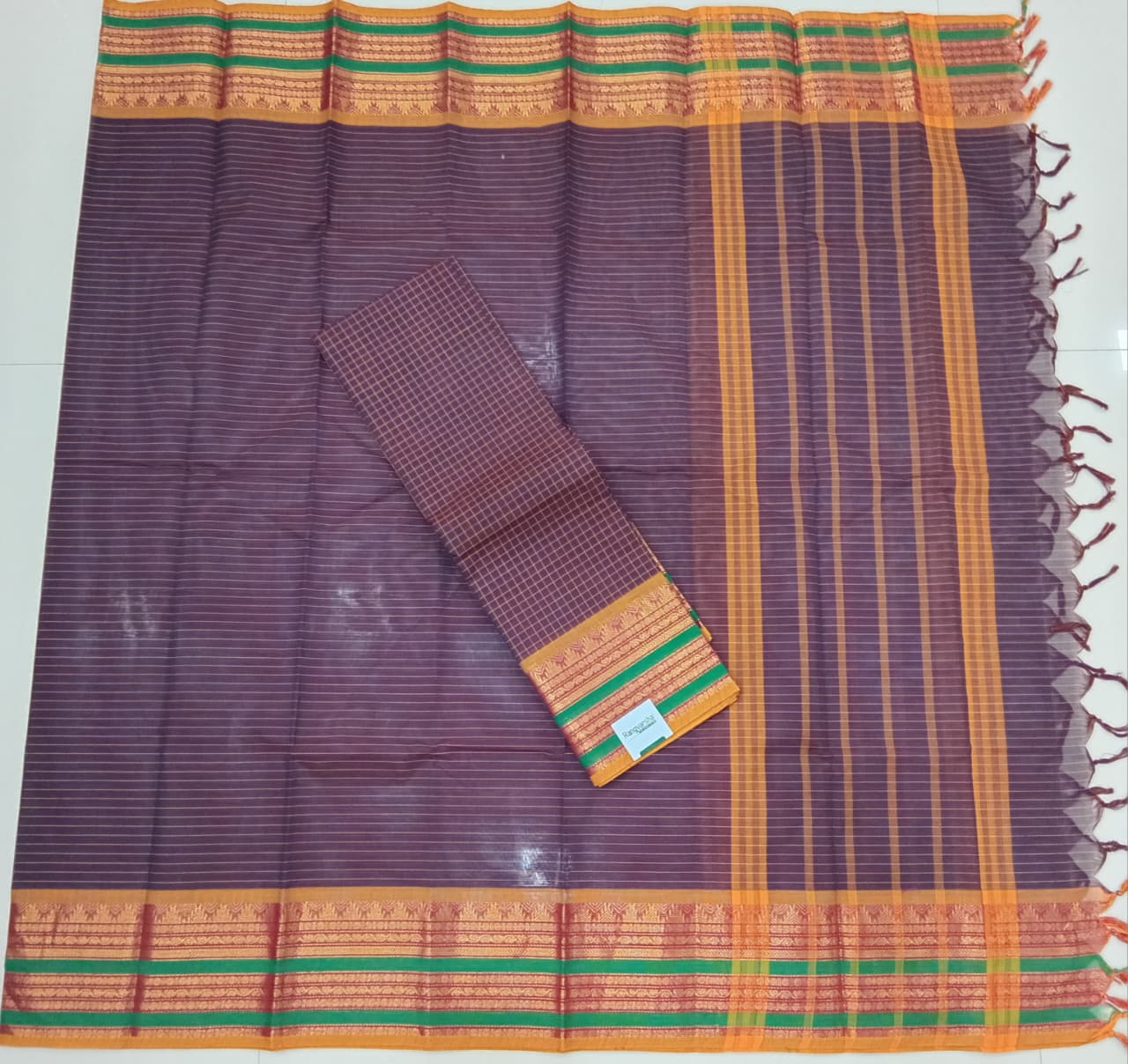 Pure Walnut Brown checked Kanchi Cotton Dress Material