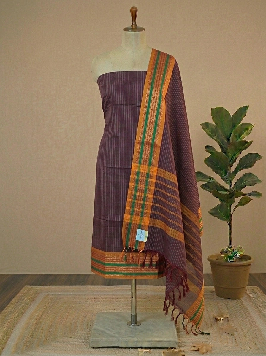 Walnut Brown checked Kanchi Cotton Dress Material