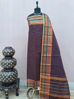 Walnut Brown checked Kanchi Cotton Dress Material