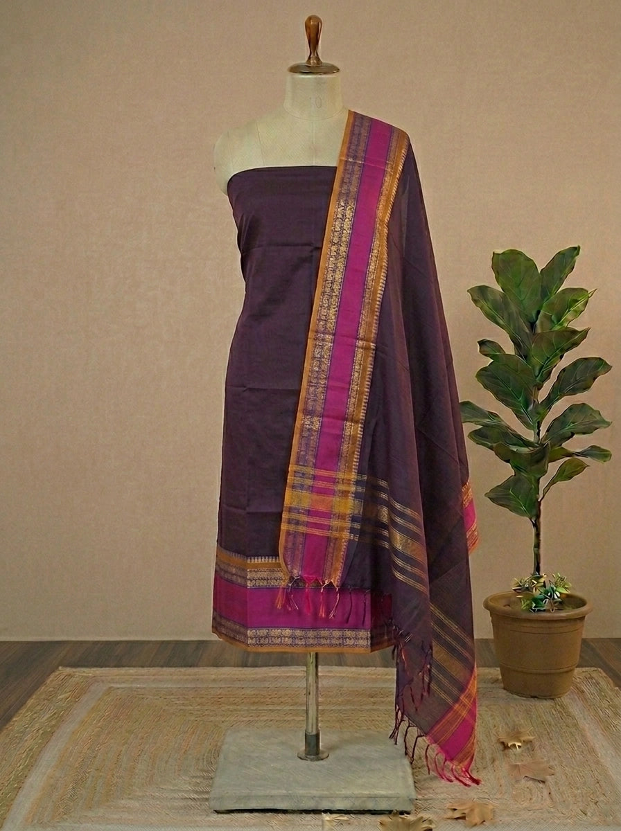 Pure Dark Purple Kanchi Cotton Dress Material for Daily Wear
