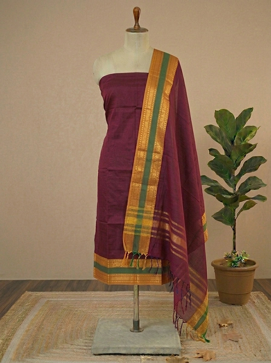 Buy Maroon Kanchi Cotton Dress Material online 