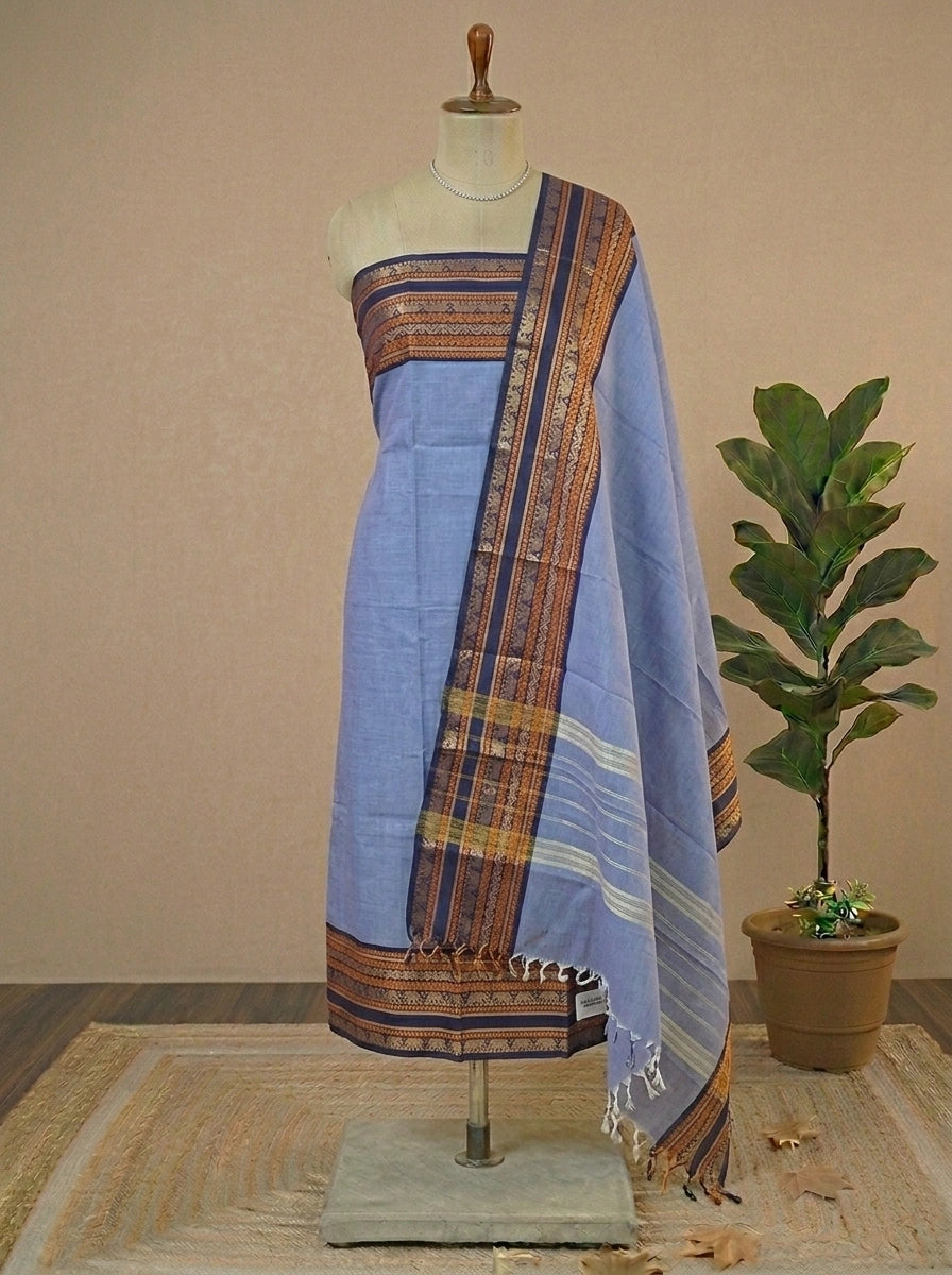 Slate Blue plain Kanchi Cotton Dress Material 