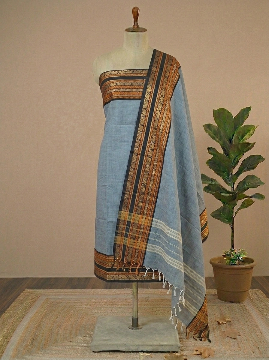 Grey Kanchi Cotton Dress Material 