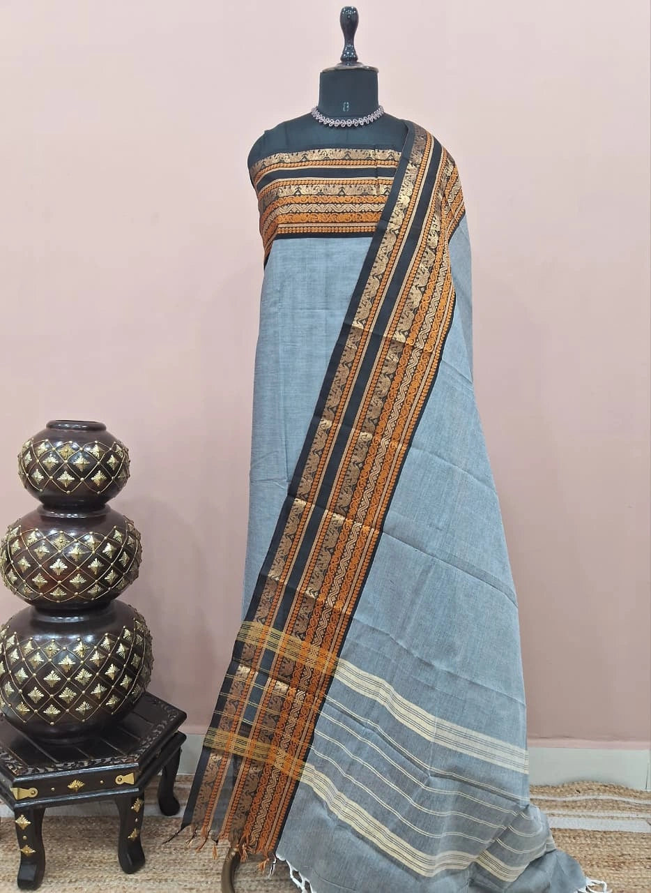 Grey Kanchi Cotton Dress Material 