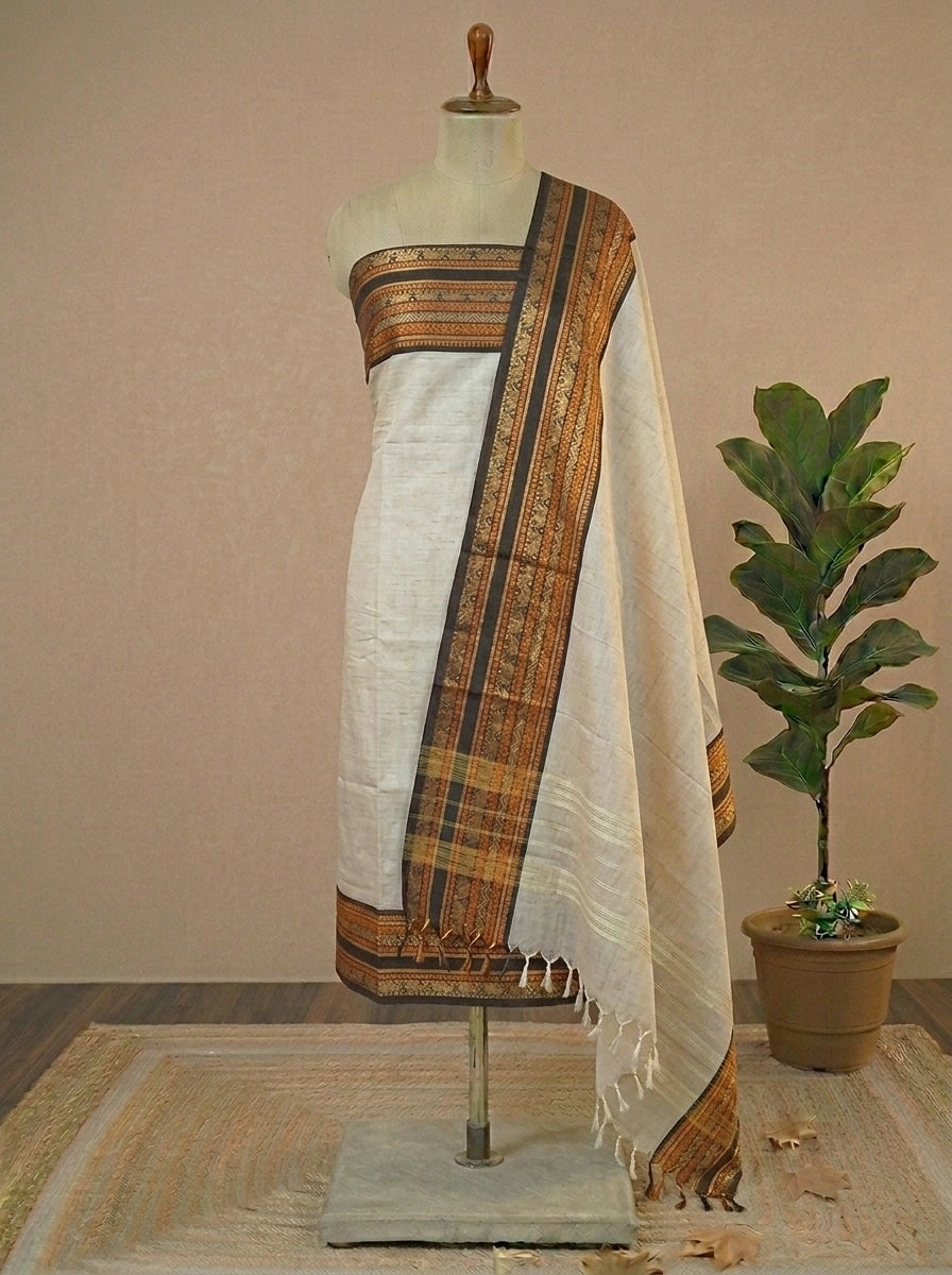 Beige Kanchi Cotton Dress Material 