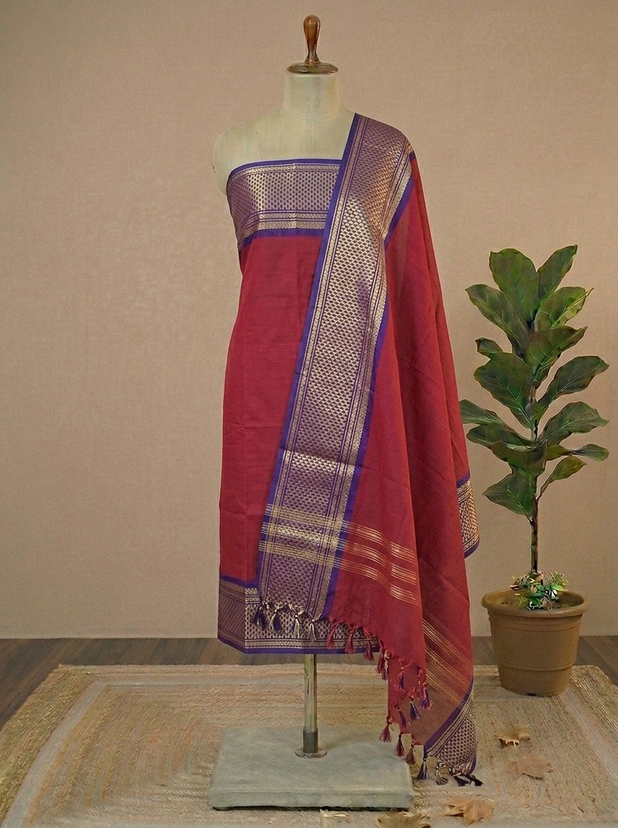 Maroon Plain Kanchi Cotton Dress Material