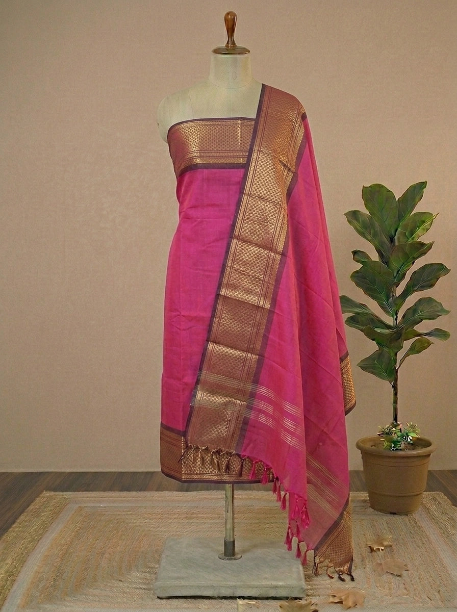 Pink Plain Kanchi Cotton Dress Material 