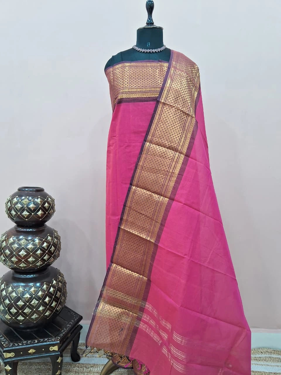 Pink Plain Kanchi Cotton Dress Material 