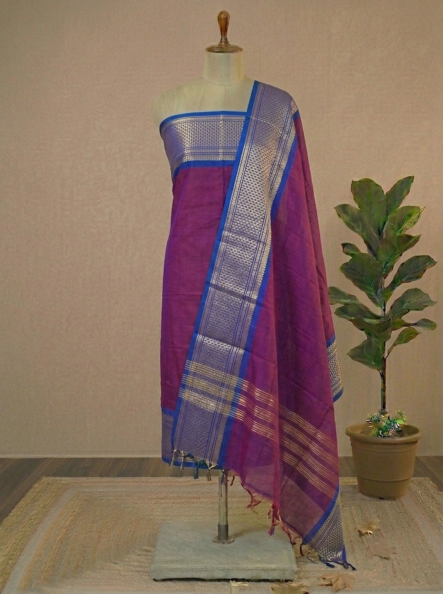 Wine Shaded Kanchi Cotton Dress Material 