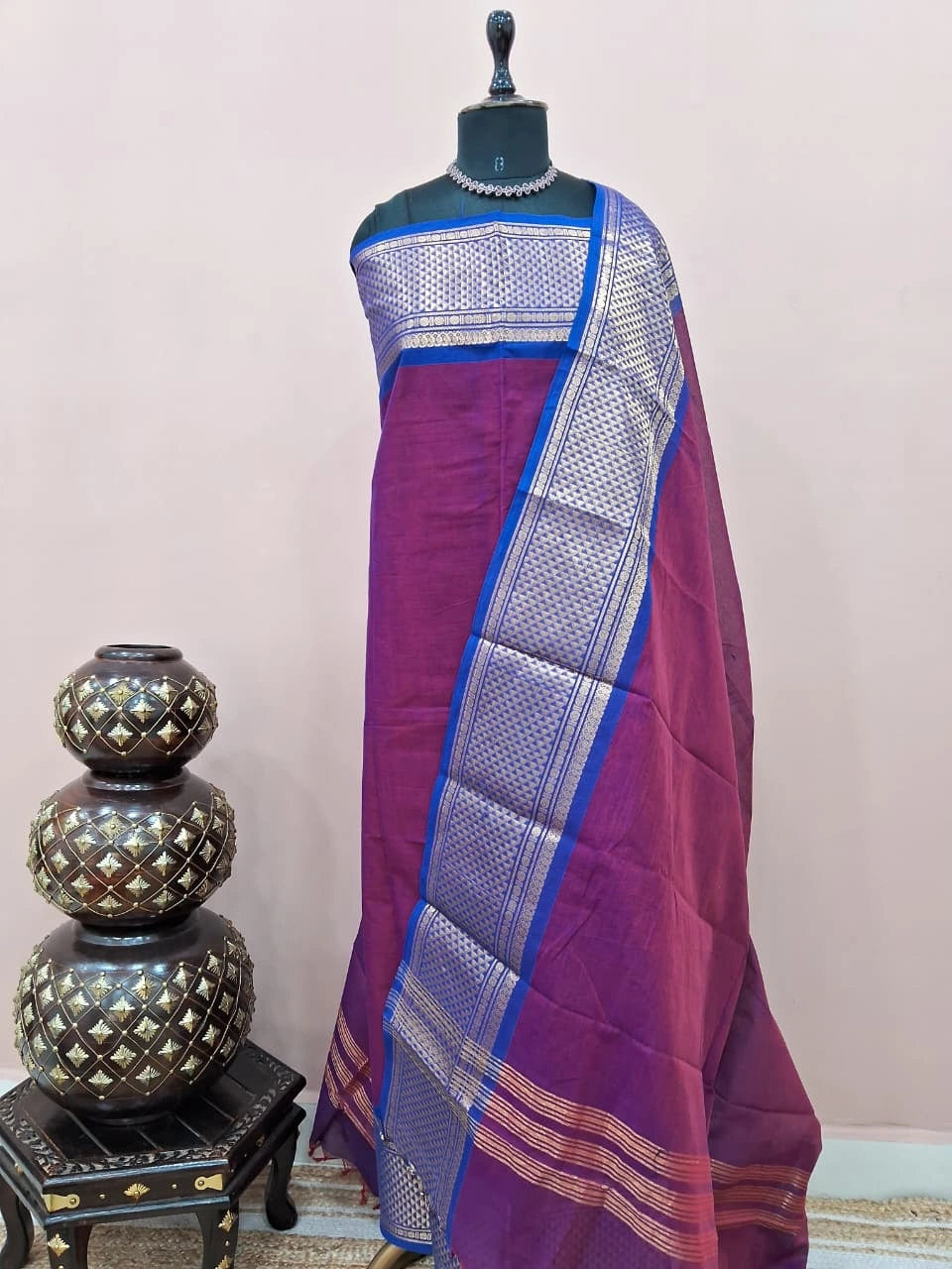 Wine Shaded Kanchi Cotton Dress Material 