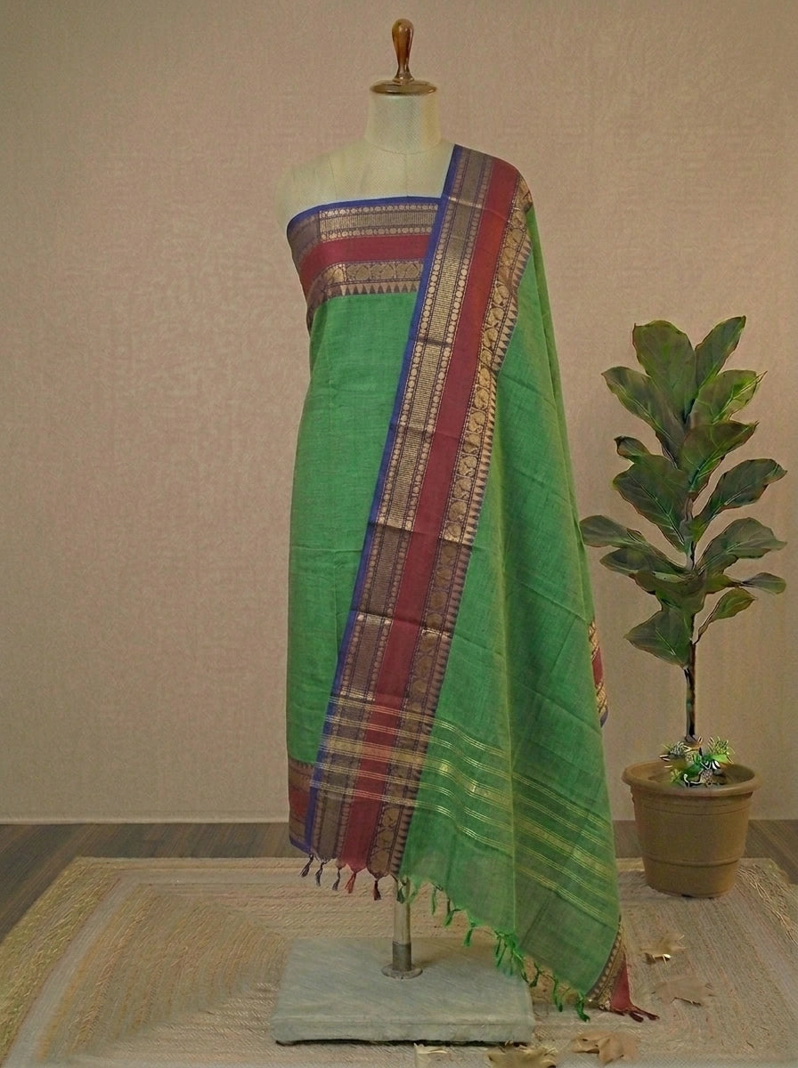 Parrot Green Kanchi Cotton Dress Material 