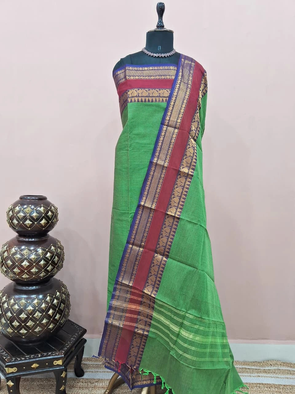 Parrot Green Kanchi Cotton Dress Material 