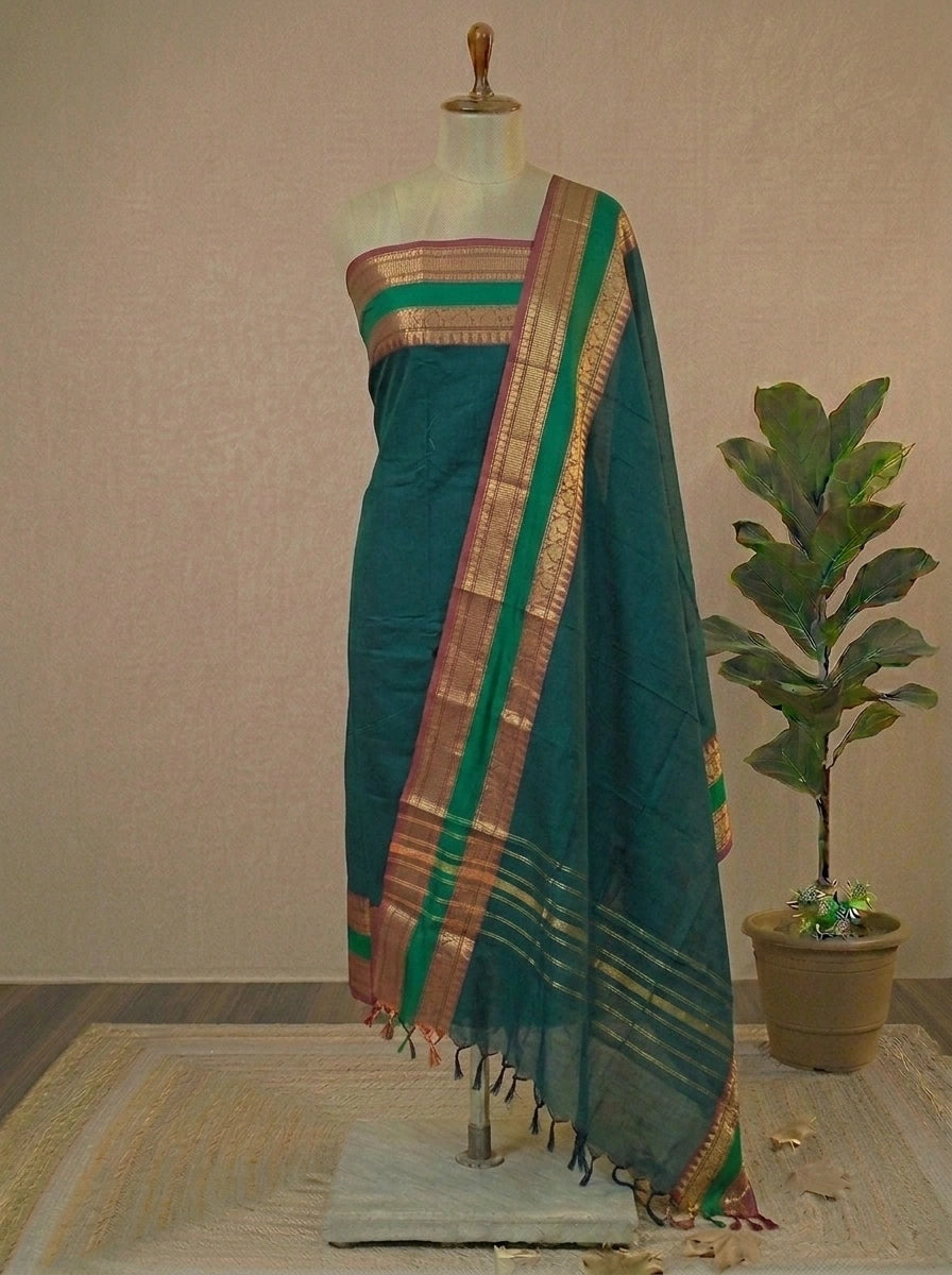 Bottle Green Plain Kanchi Cotton Dress Material