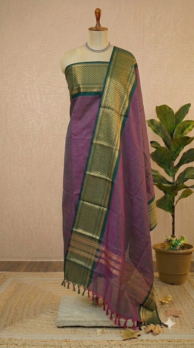 Dual-Shaded Purple Kanchi Cotton Dress Material