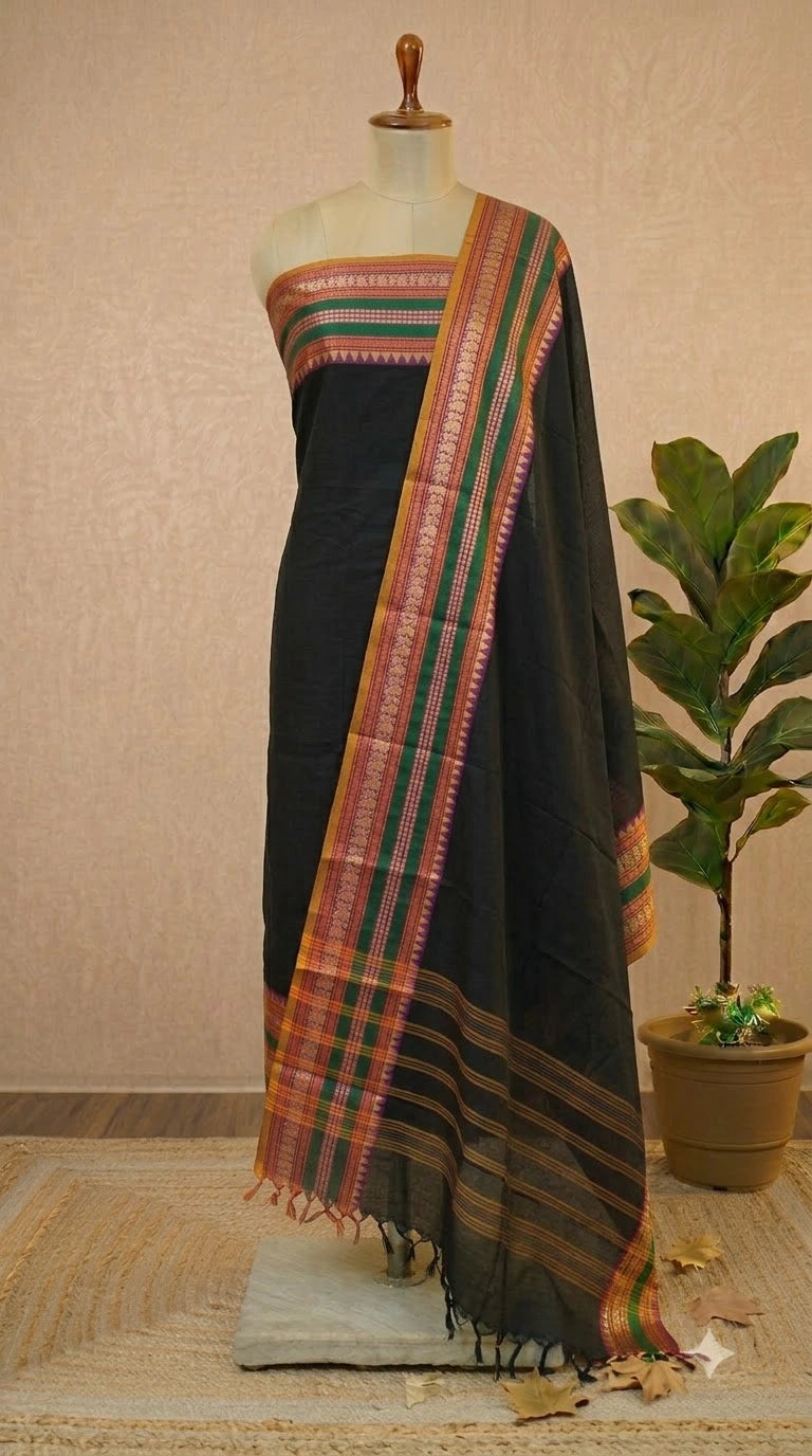 Black Kanchi Cotton Dress Material 