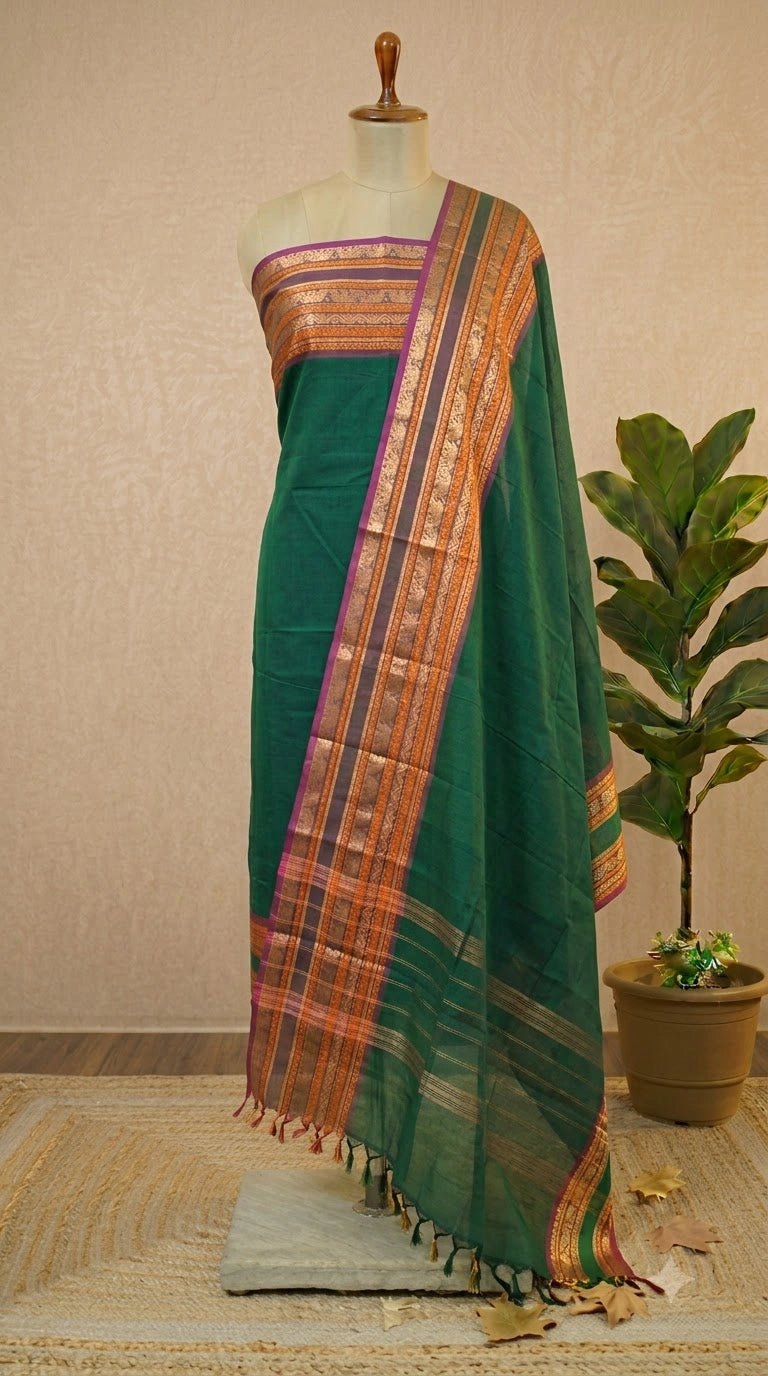 Green Kanchi Cotton Dress Material 