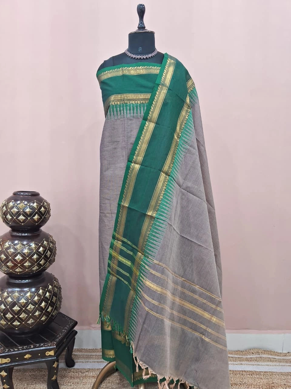 Grey Kanchi Cotton Dress Material 