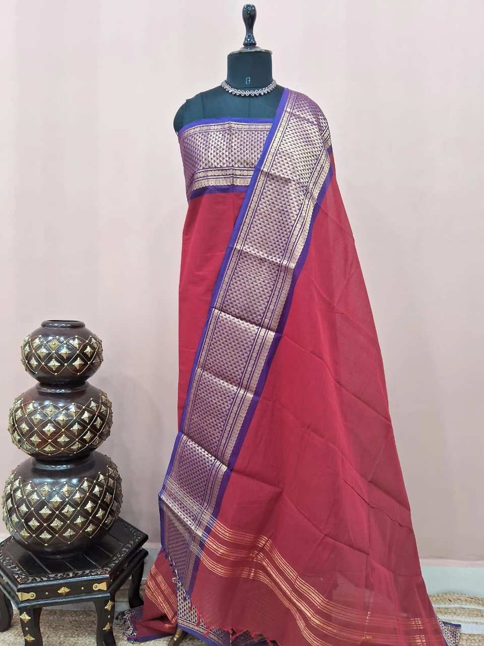Brick Red Kanchi Cotton Dress Material 